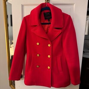J. Crew Vibrant Red Peacoat with Gold Buttons
